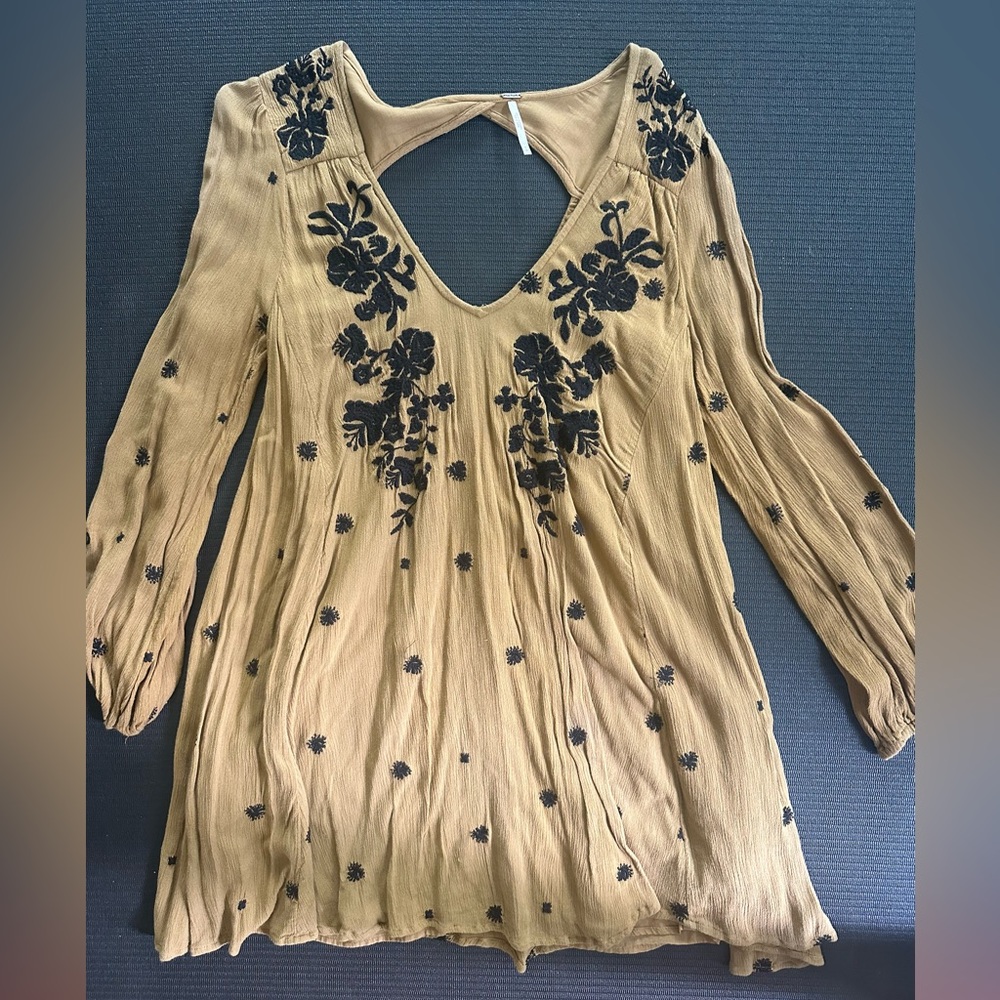 Free People mini dress with embroidered black flowers
